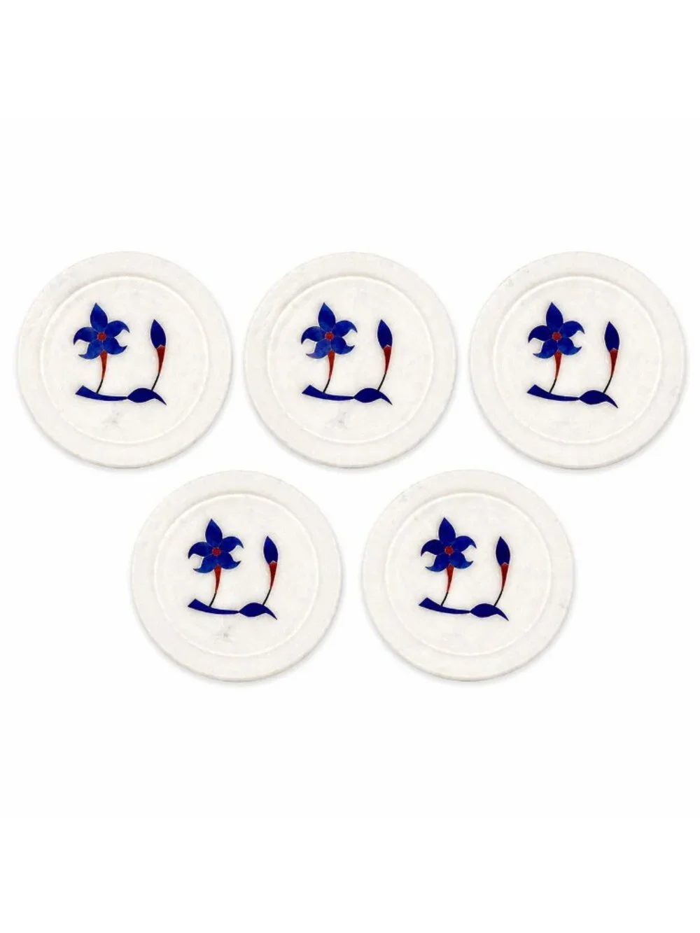Marble Coaster Set 5 Lapis Lazuli Inlay Stone Floral Barware Decor Replacement S